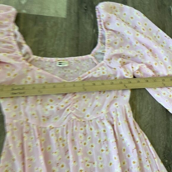 Billabong Dress Womens Medium Pink Swept Away Midi Peasant Casual Boho Floral - Picture 5 of 12